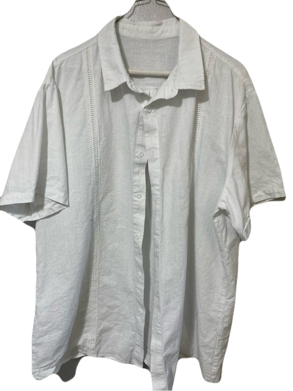Men's White Short-Sleeve Linen-Blend Button Down Shirt